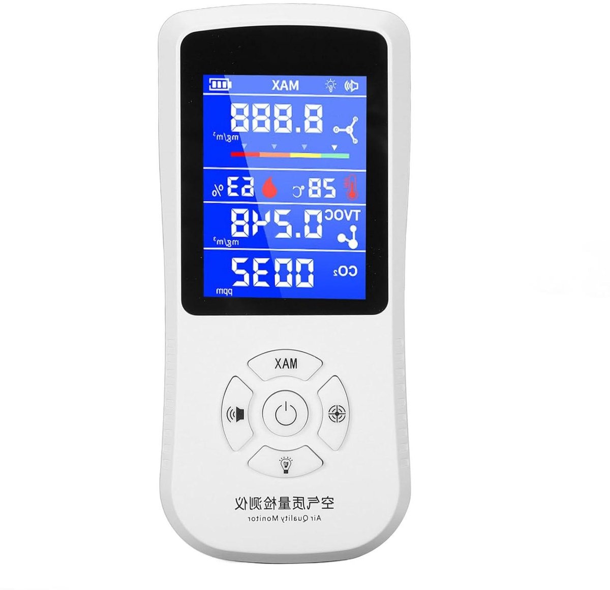 CO2-detector - Luchtkwaliteitsmeter - Binnenklimaat Monitoren - Hoge Nauwkeurigheid - 2.8 inch LCD - Wit
