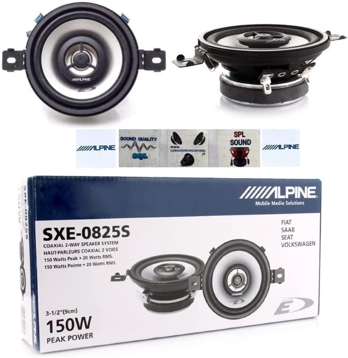 SnelShoppen - 2-Weg Coaxiale Luidsprekers Set 8.7cm 20W RMS 150W Max 4 Ohm, Paar + 5 Gratis Stickers voor Auto of Thuisgebruik