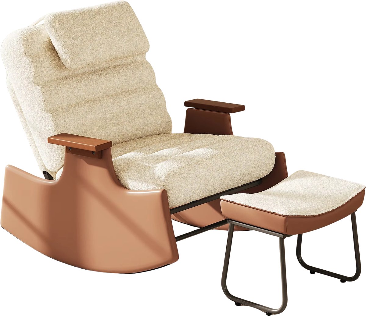 Relaxstoel met Voetenbank - Verstelbare Rugleuning 3 Standen en Schommelstoel - Beige - Corduroy Lamsfluweel