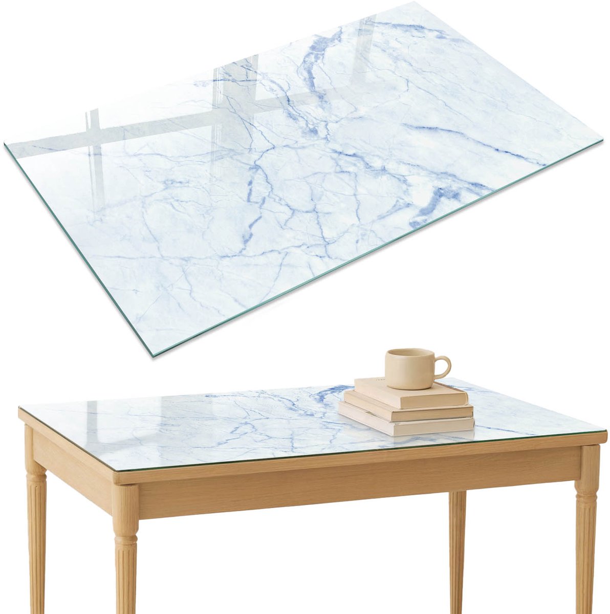 ArtPrintCave Marmeren elegantie Glazen Tafelblad 120x80 cm - Tafelblad Rechthoek - Wit Bureaublad - Texturen Bureaublad