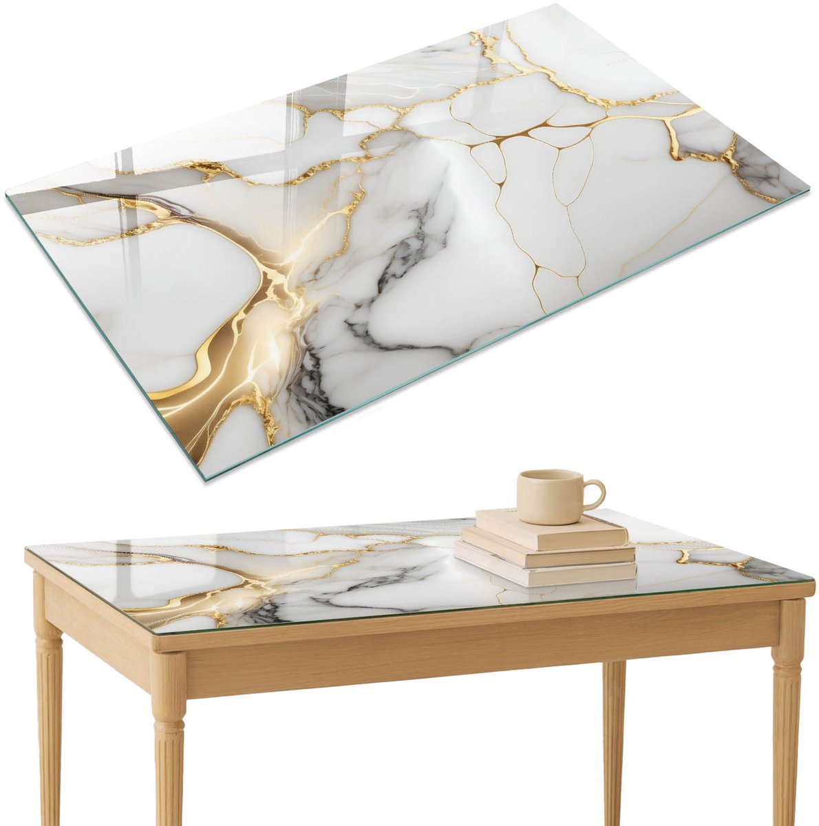 ArtPrintCave Abstract marmer Glazen Tafelblad 120x80 cm - Tafelblad Rechthoek - Wit Tafelblad Glas - Abstractie Glazen Eettafel