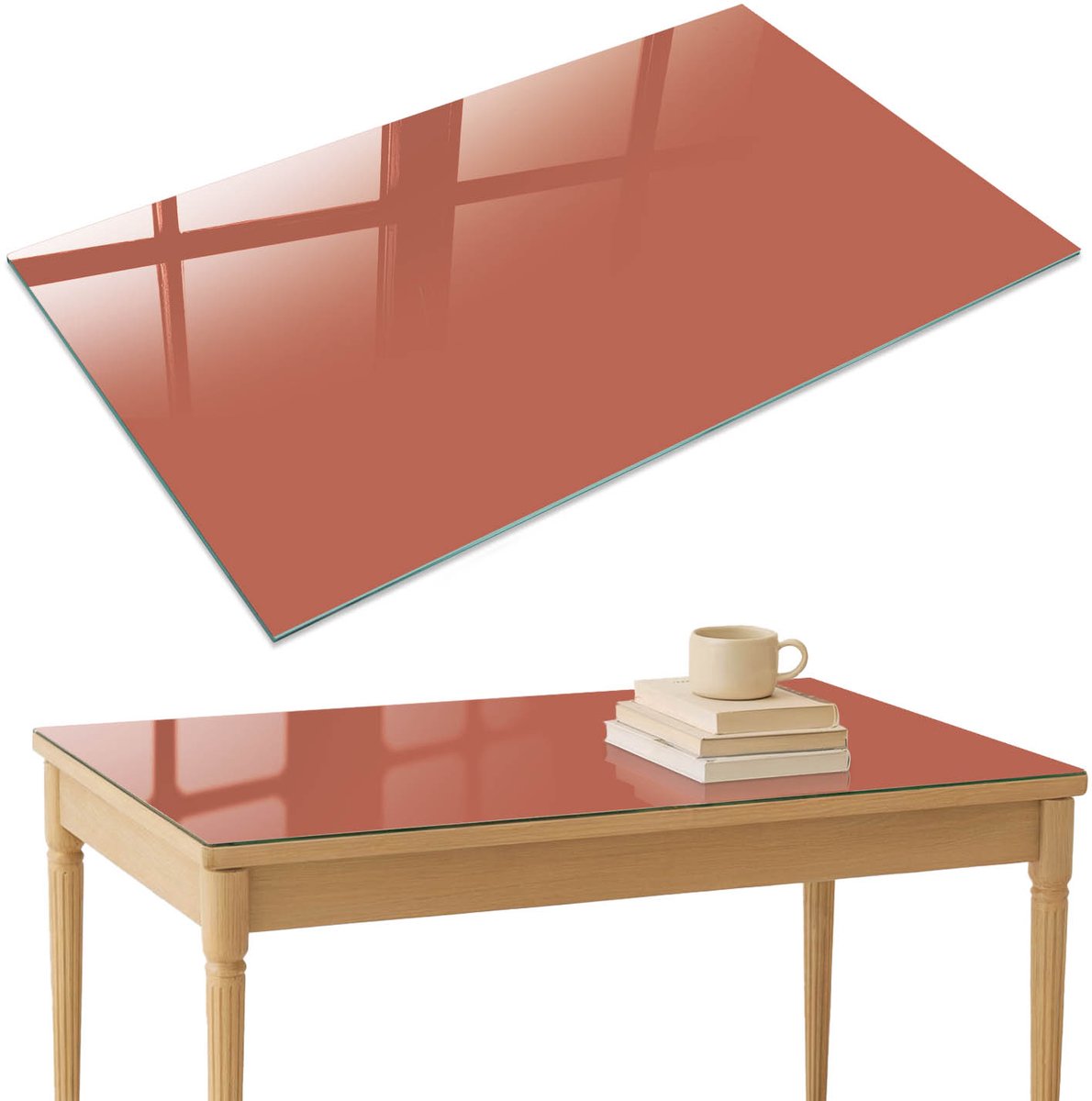 ArtPrintCave Baksteenkleur Glazen Tafelblad 120x80 cm - Tafelblad Rechthoek - Oranje Glasplaat - Achtergronden en patronen Glazen Eettafel