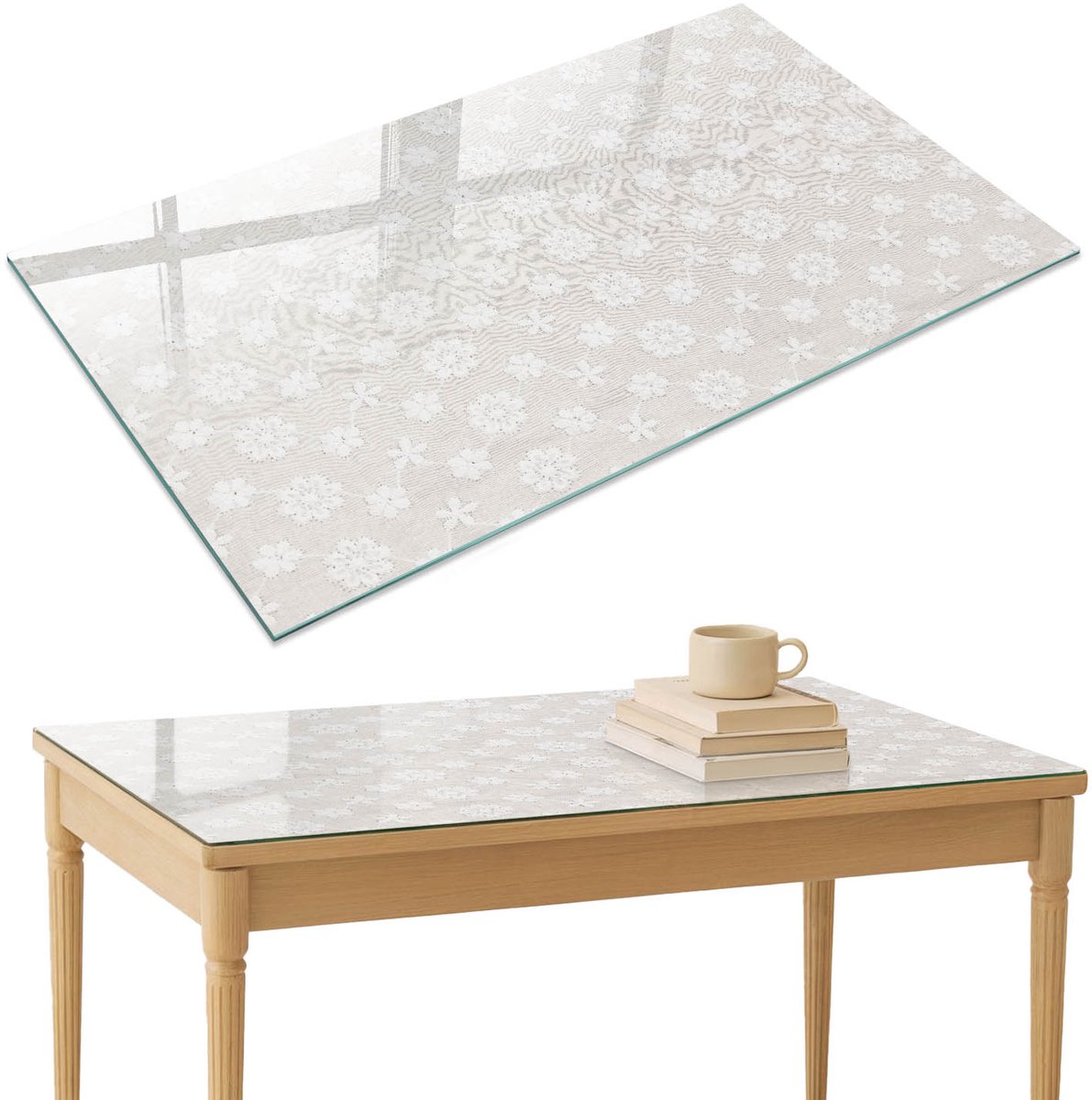 ArtPrintCave Bloemenpatroon Glazen Tafelblad 120x80 cm - Tafelblad Rechthoek - Wit Eettafel Met Glasplaat - Bloemen en planten Keukentafel