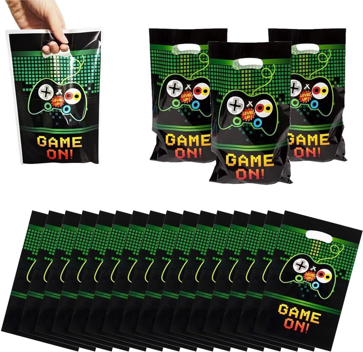 Feestelijke Goodiebags voor Kinderen, 20 Stuks Plastic Zakjes voor Videogame Feestjes, Verjaardag, Snoep en Cookies