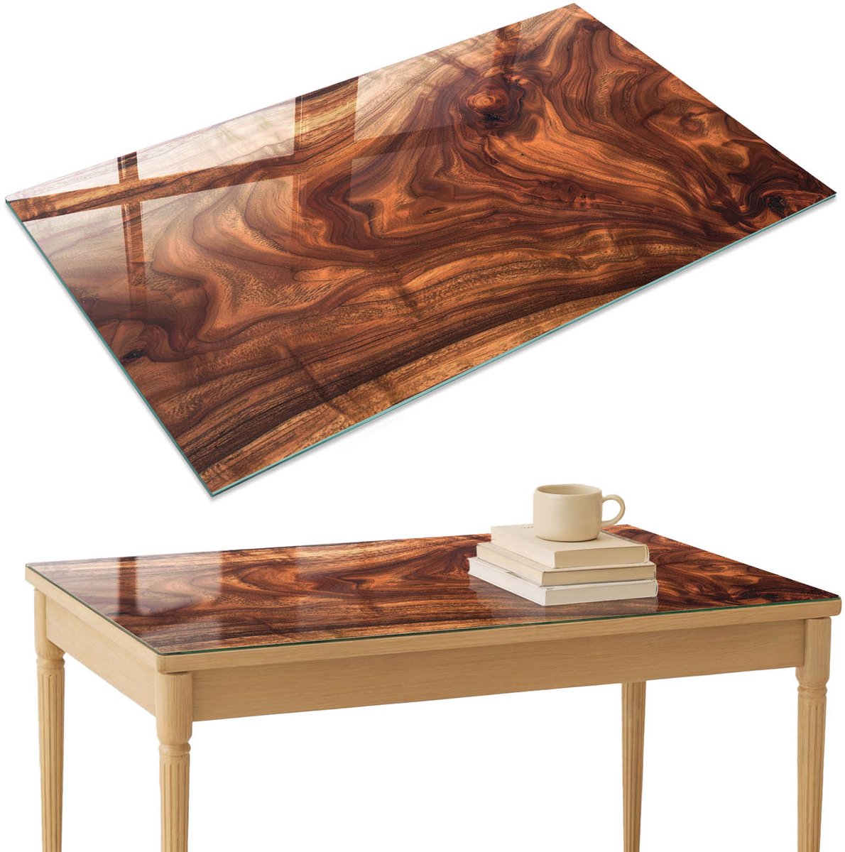 ArtPrintCave Houtpatronen Glazen Tafelblad 120x80 cm - Tafelblad Rechthoek - Bruin Tafelblad Glas - Texturen Bureaublad