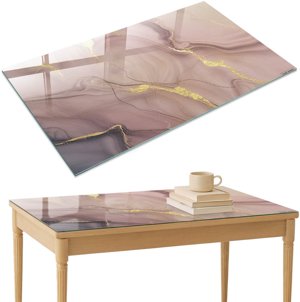 ArtPrintCave Subtiele elegantie Glazen Tafelblad 120x80 cm - Tafelblad Rechthoek - Beige Bureaublad - Abstractie Tafelblad Glas