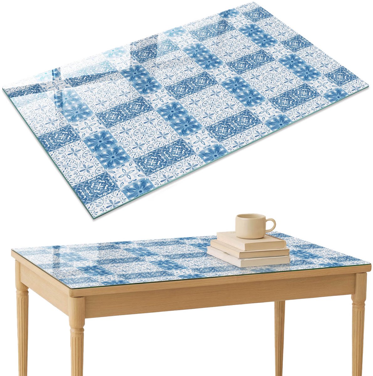 ArtPrintCave Mozaïekpatroon Glazen Tafelblad 120x80 cm - Tafelblad Rechthoek - Blauw Glasplaat - Achtergronden en patronen Bureaublad