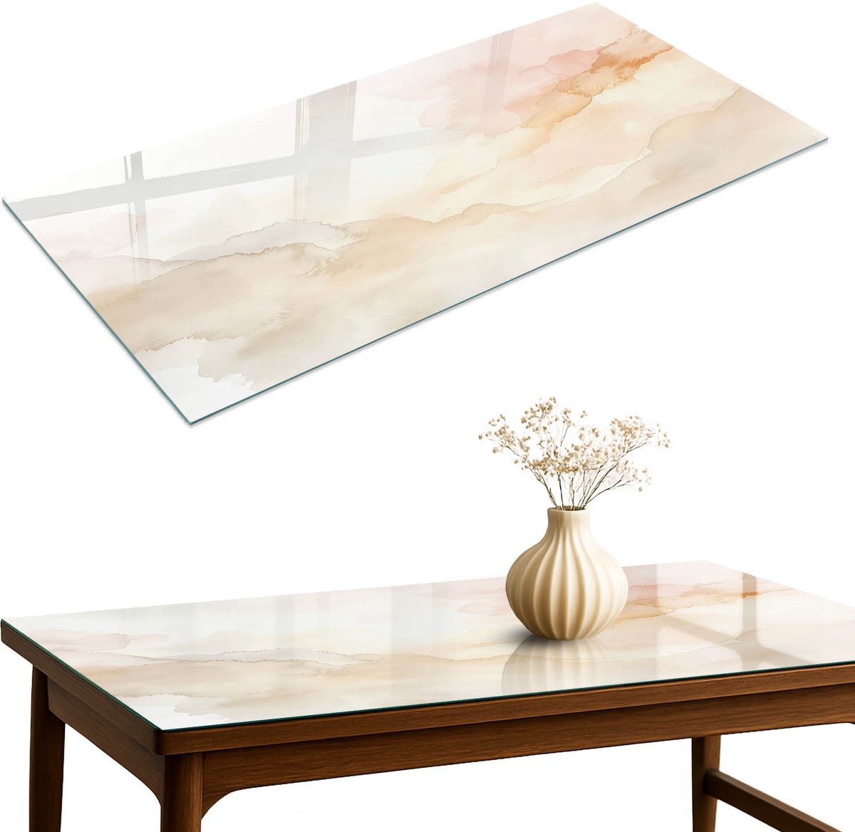 ArtPrintCave Pastel abstractie Glazen Tafelblad 120x60 cm - Tafelblad Rechthoek - Beige Keukentafel - Abstractie Terrastafel