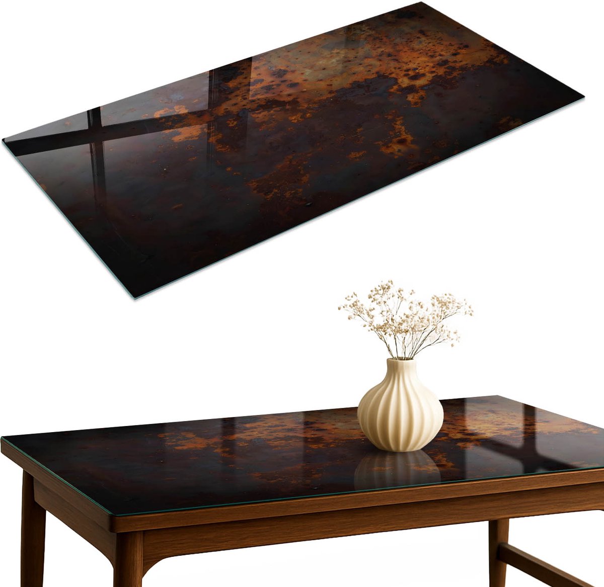 ArtPrintCave Industriële textuur Glazen Tafelblad 120x60 cm - Tafelblad Rechthoek - Bruin Eettafel Met Glasplaat - Texturen Eettafel Met Glasplaat