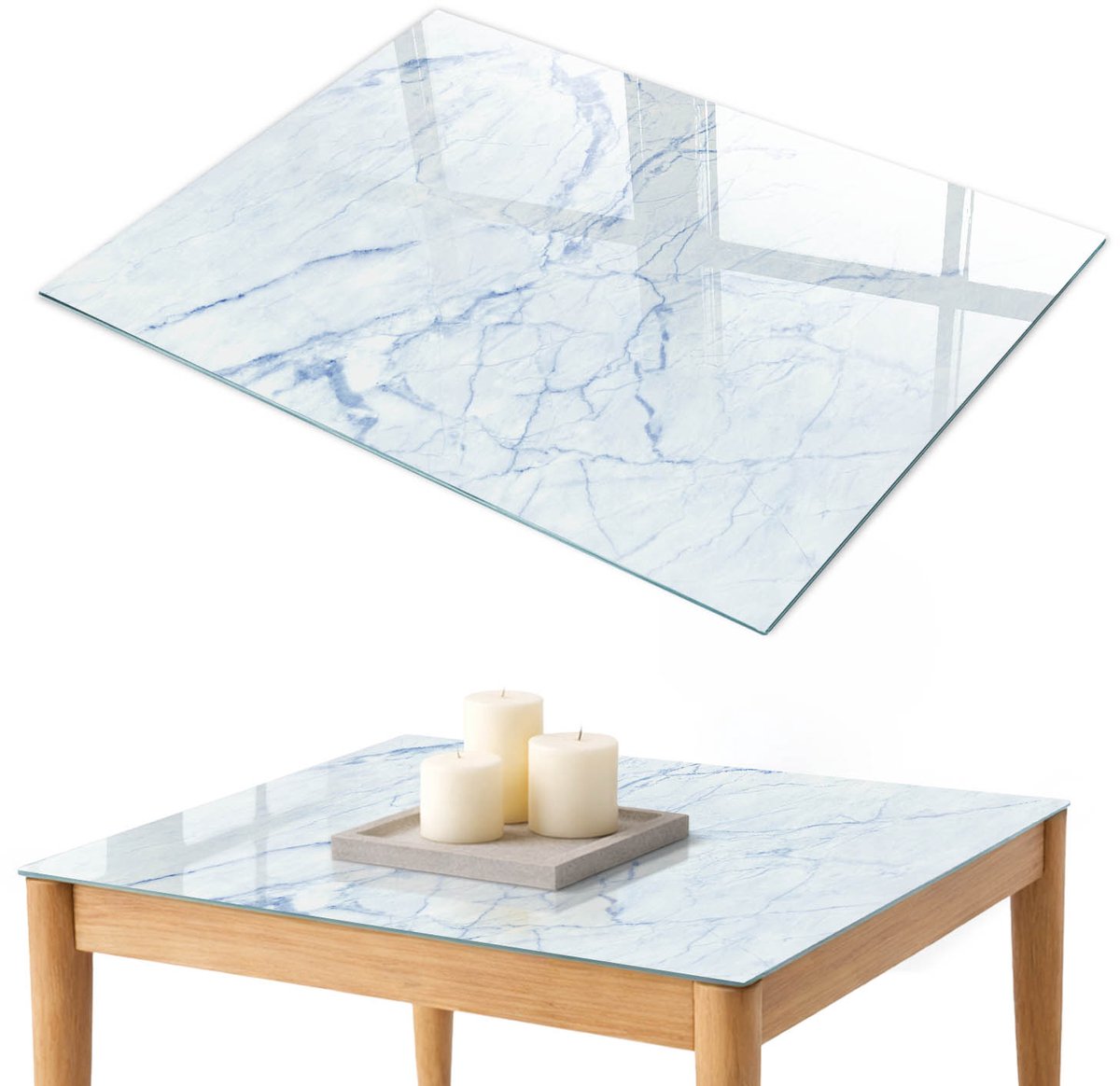 ArtPrintCave Marmeren elegantie Glazen Tafelblad 100x70 cm - Tafelblad Rechthoek - Wit Glazen Eettafel - Texturen Glazen Eettafel