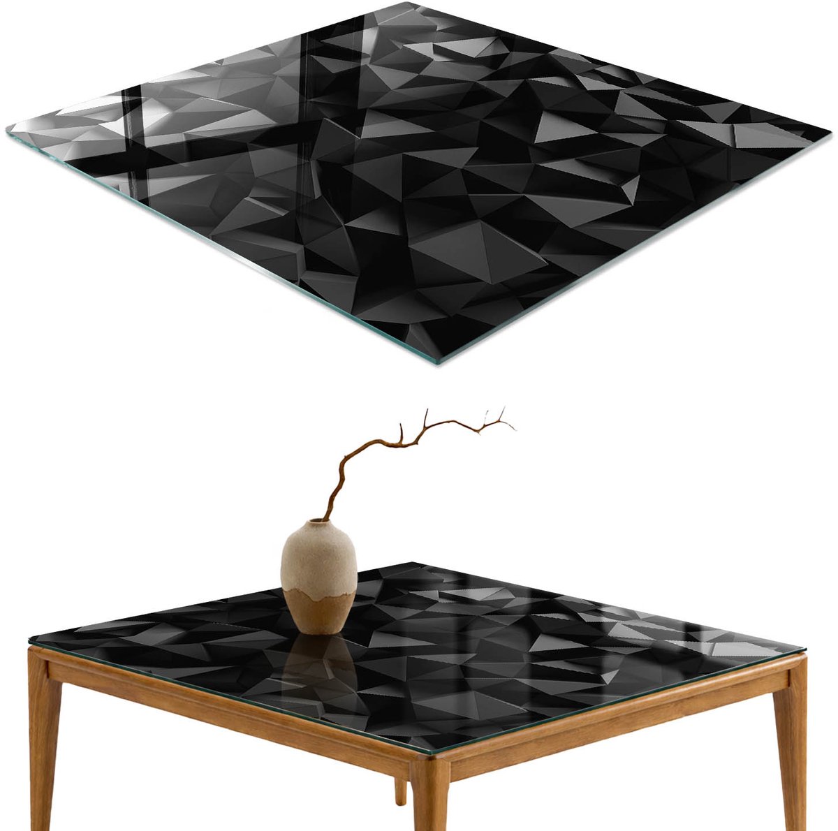 ArtPrintCave Zwarte structuren Glazen Tafelblad 60x60 cm - Tafelblad Rechthoek - Zwart Eettafel Met Glasplaat - Abstractie Terrastafel