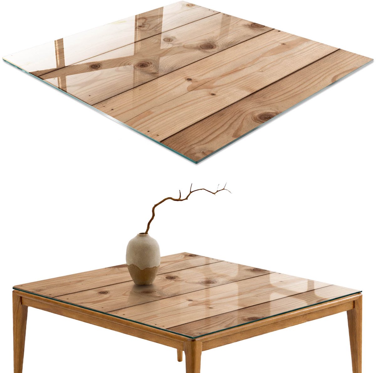 ArtPrintCave Houten panelen Glazen Tafelblad 60x60 cm - Tafelblad Rechthoek - Beige Keukentafel - Texturen Tafelblad Glas