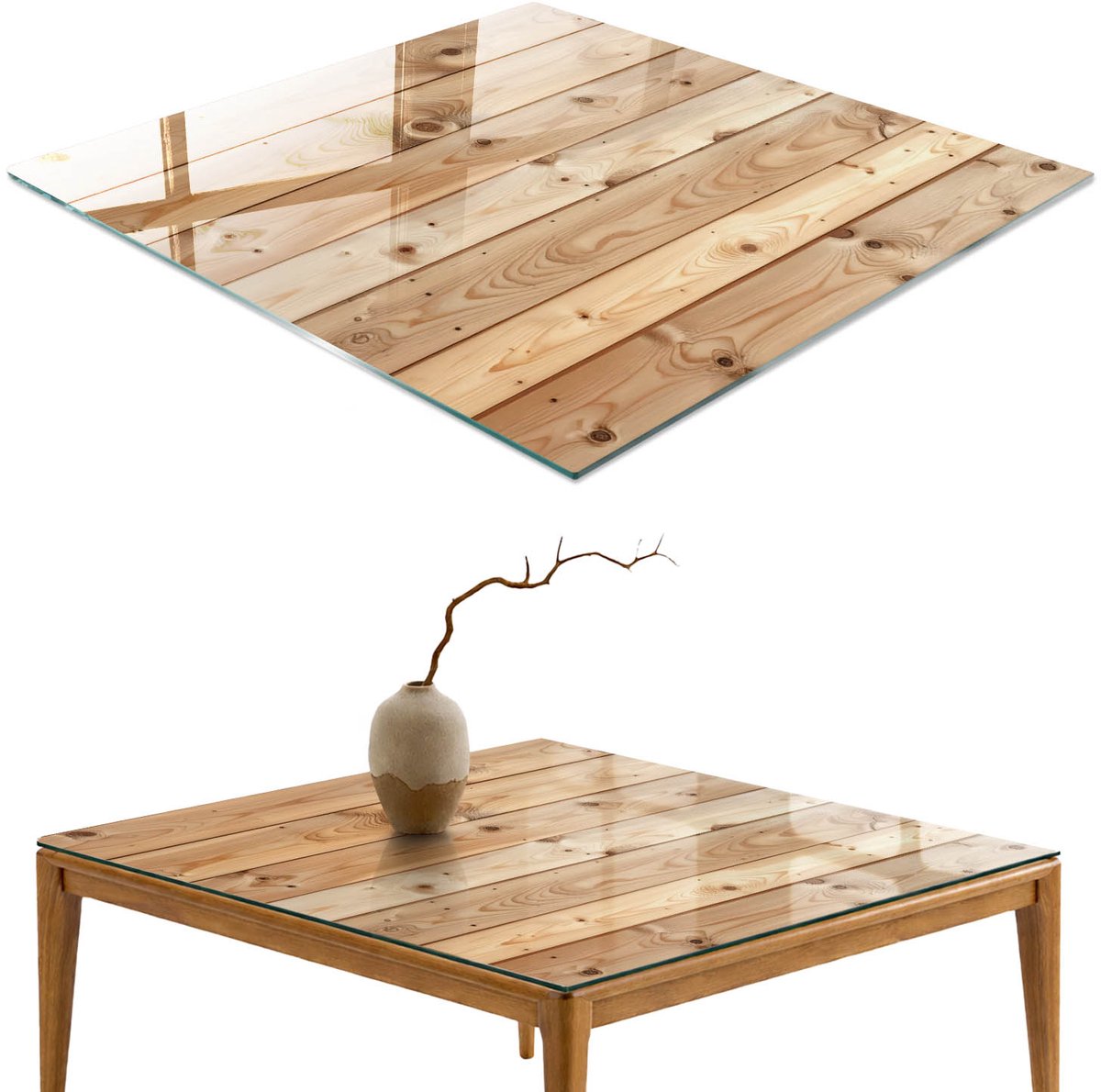 ArtPrintCave Warm hout Glazen Tafelblad - 50x50 cm - Tafelblad Vierkanten - Beige Glazen Eettafel - Texturen Keukentafel