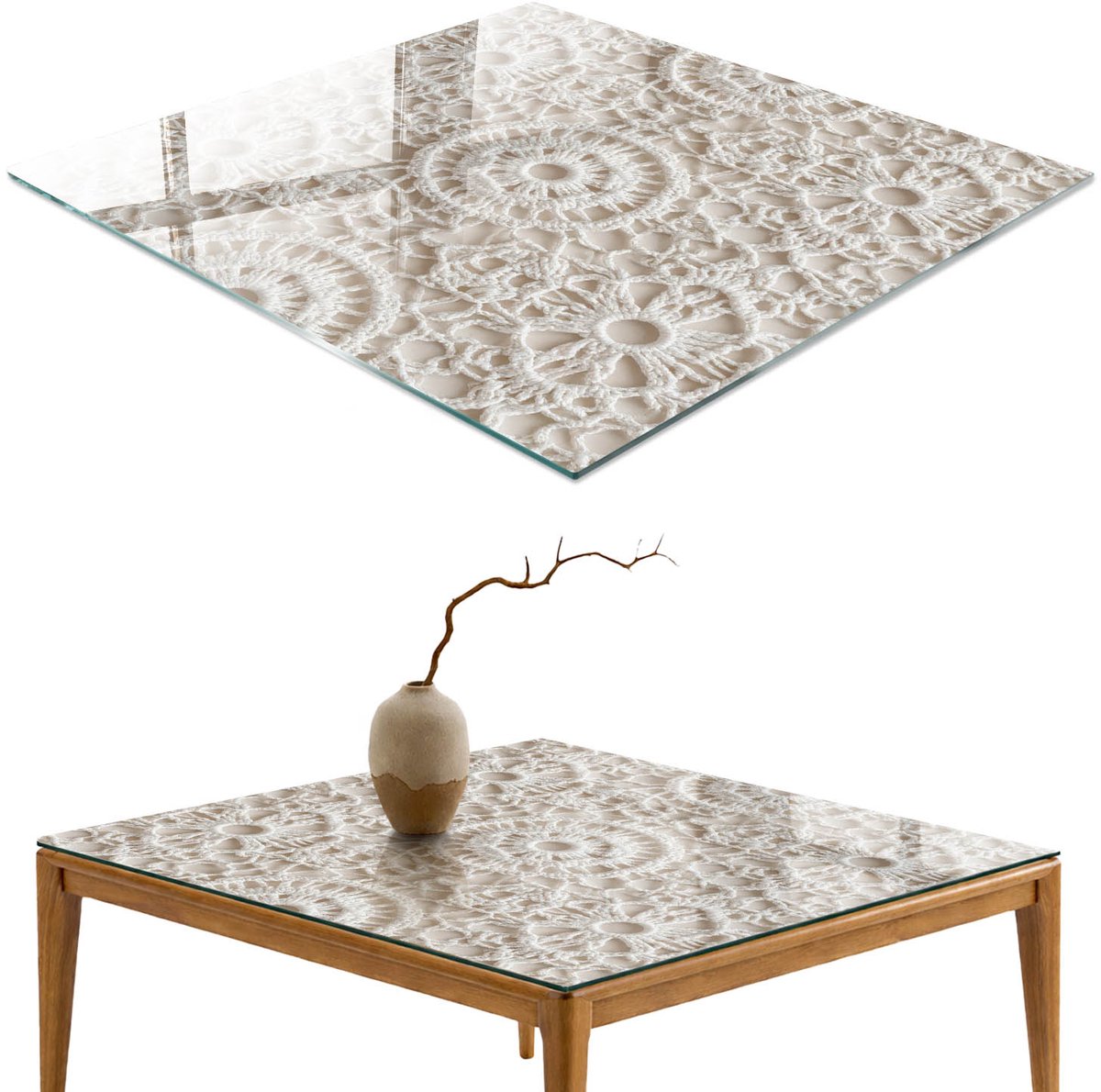 ArtPrintCave Kantpatronen Glazen Tafelblad - 50x50 cm - Tafelblad Vierkanten - Wit Keukentafel - Texturen Keukentafel