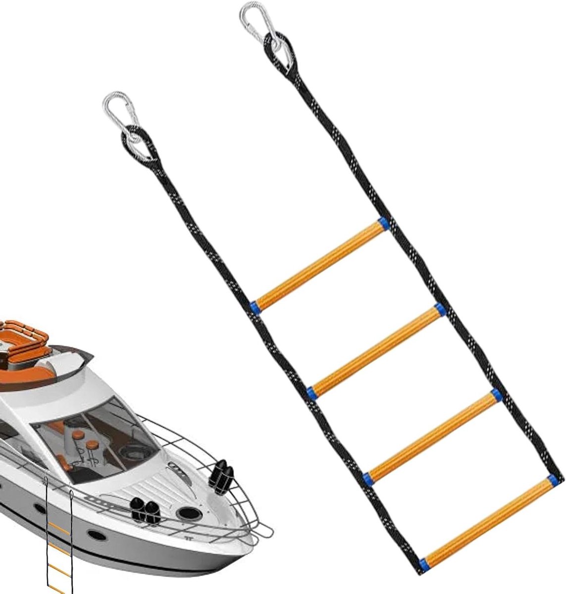 Bootladder Verlengstuk - Touwladder Boot - Veilig Instappen - Anti-slip Treden - 10B cm - Zwart