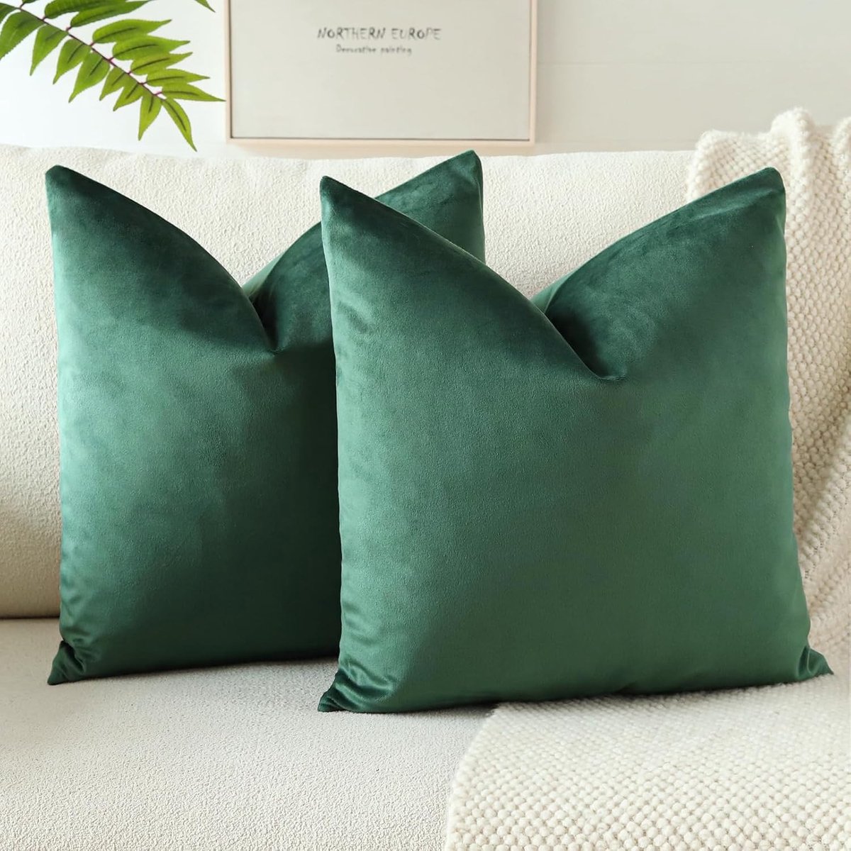 Set van 2 Velours Zachte Effen Kussenhoezen 45x45cm Decoratieve Kussenhoezen voor Bank en Slaapkamer, Ideaal voor Woondecoratie in Army Green