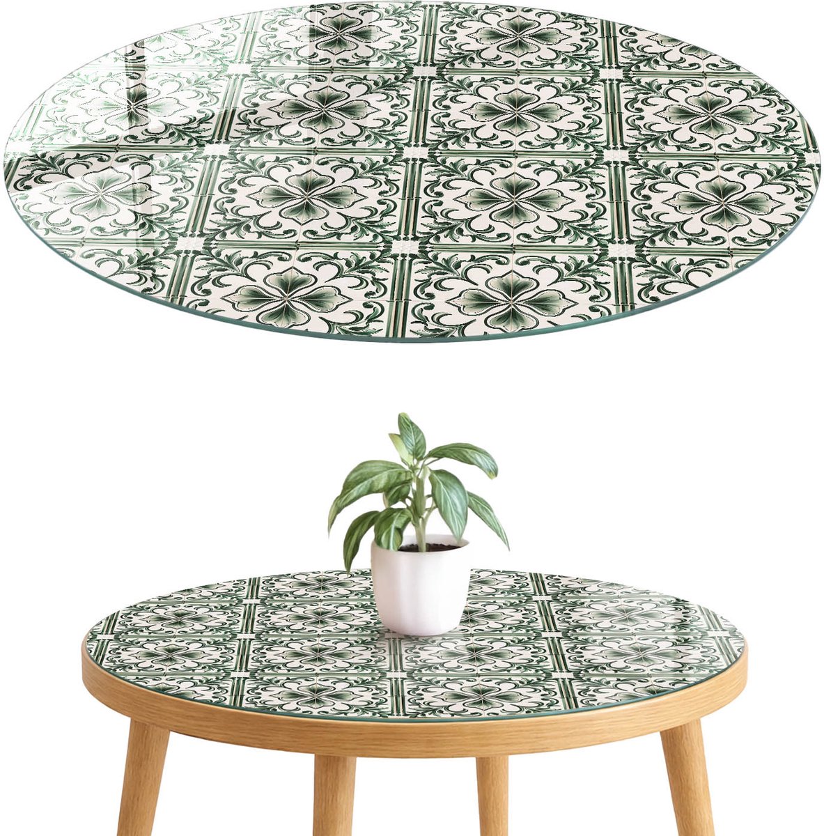 ArtPrintCave Tegelornamenten Glazen Tafelblad fi70 cm - Tafelblad Rond - Groente Keukentafel - Achtergronden en patronen Keukentafel