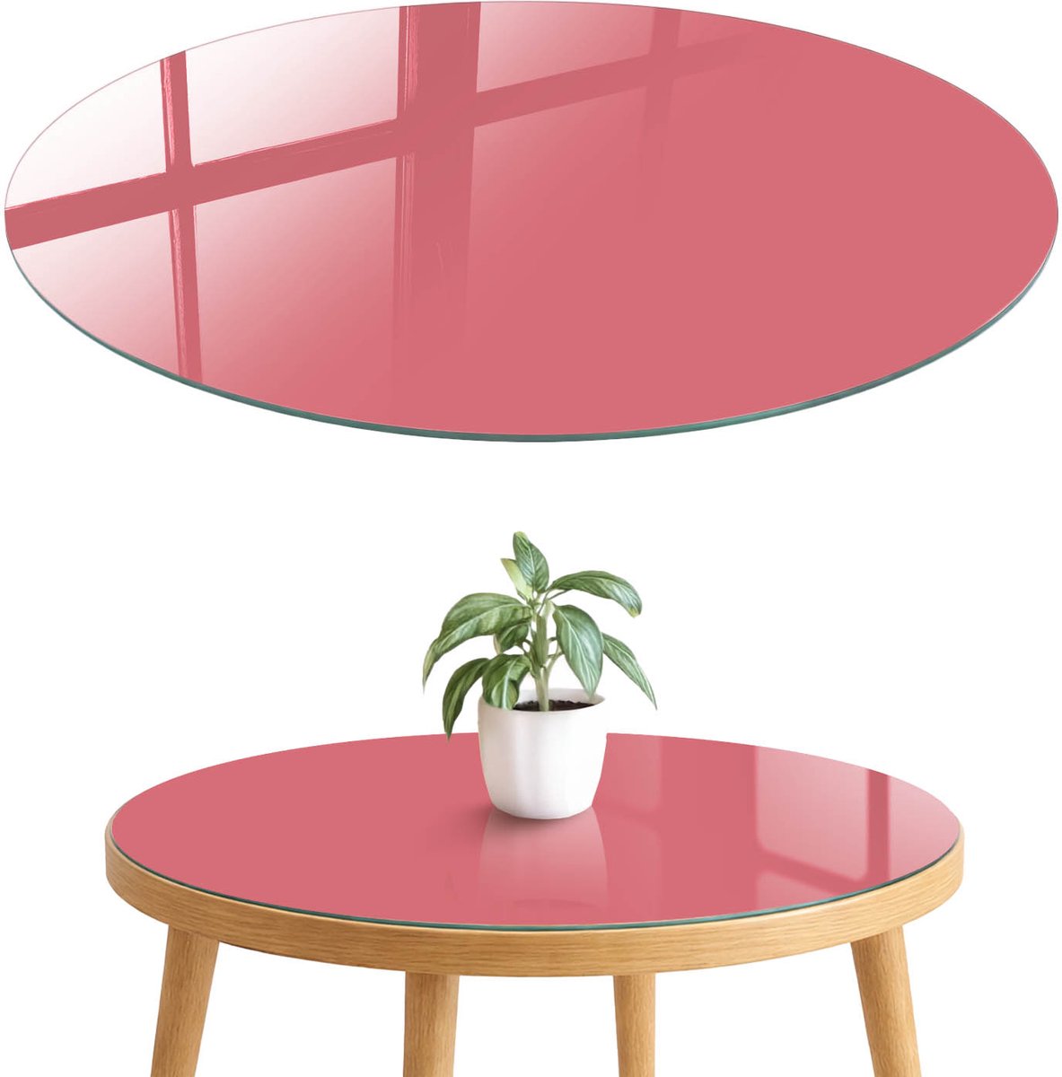 ArtPrintCave Zalmkleur Glazen Tafelblad fi70 cm - Tafelblad Rond - Roze Keukentafel - Achtergronden en patronen Terrastafel
