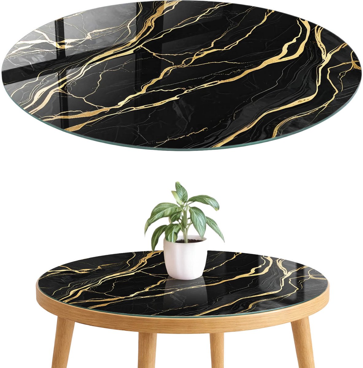 ArtPrintCave Elegante structuur Glazen Tafelblad fi70 cm - Tafelblad Rond - Zwart Tafelblad Glas - Abstractie Glazen Eettafel