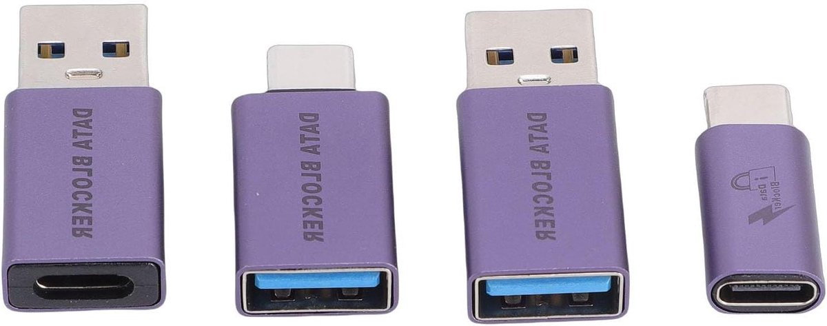 USB Data Blocker - USB Adapter - Veilig Opladen - Aluminium Behuizing - 2.4A PD 240W - Zilver