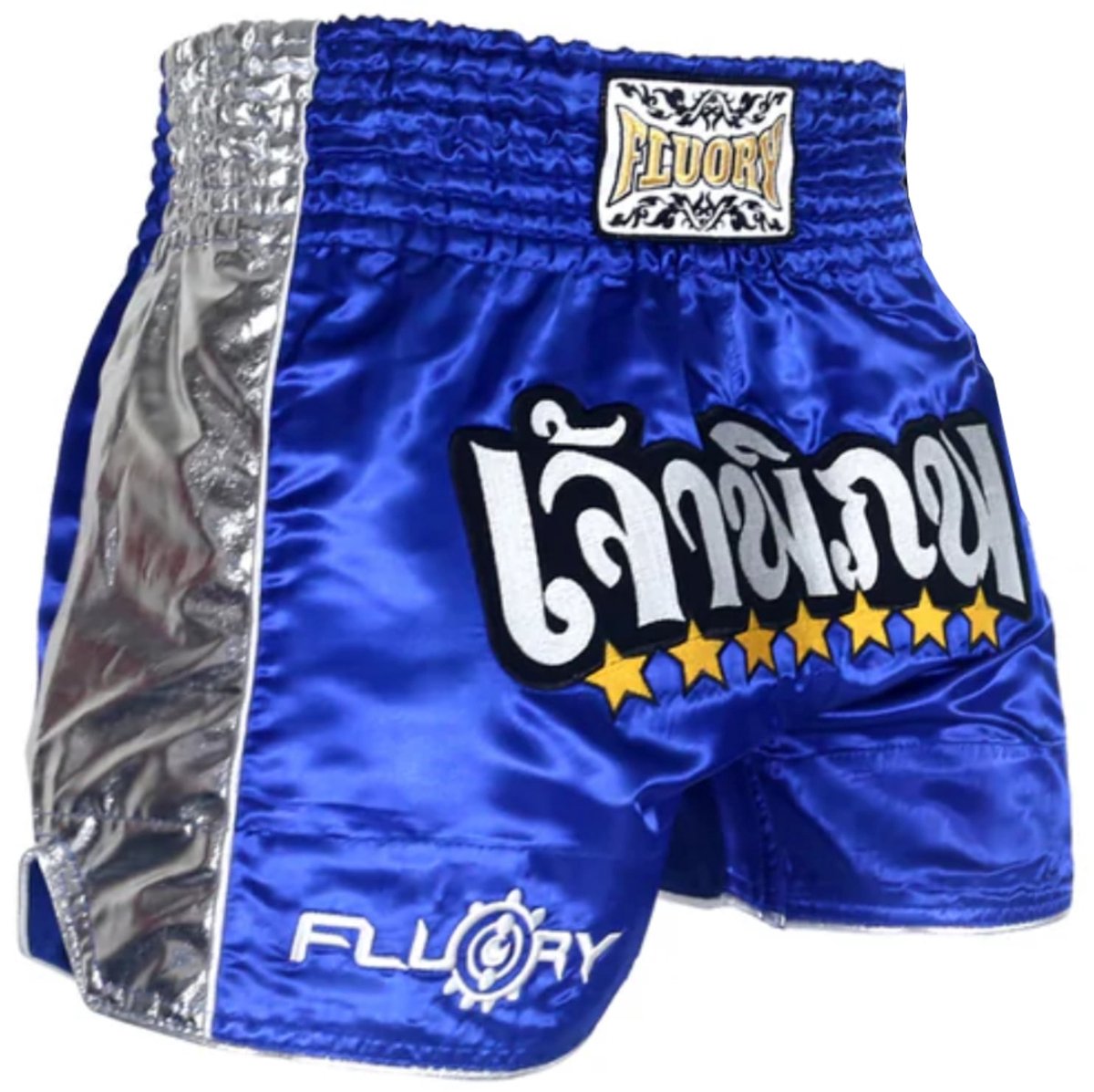 Fluory Muay Thai Short Kickboks Broek Blauw Zilver MTSF51 - XXL