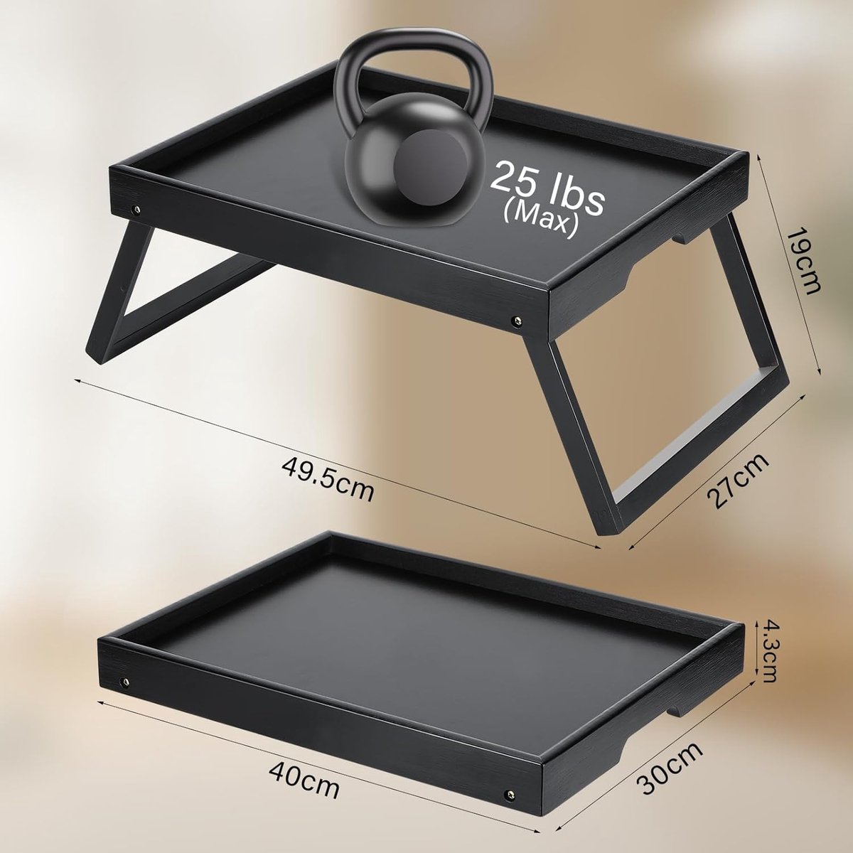SnelShoppen - Houten ontbijt dienblad met opvouwbare poten, groot decoratief tray voor servies, dranken, ontbijt, feest, receptie, multifunctioneel, k — cadeau in Koken & Dineren - foto 2
