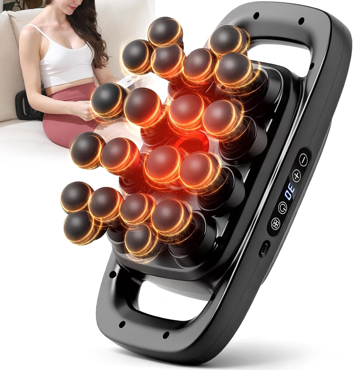 Massagepistoolset met 20 opzetstukken, diepweefselpercussiemassageapparaat met 3 standen en 30 intensiteiten, draagbaar massagepistool voor spier-, been- en taillemassage en pijnverlichting (zwart, 20 opzetstukken)