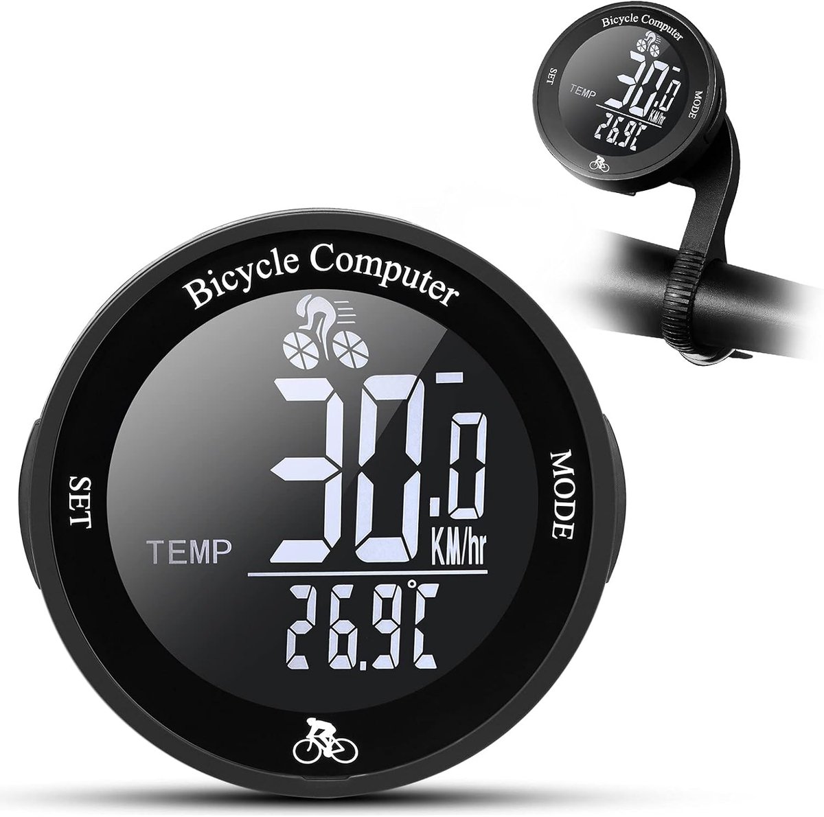 Draadloze Fietscomputer - Draadloze Fietscomputer - met Stuurhouder - Waterdichte Fietsteller - met Backlight & LCD Scherm - 20 Functies Snelheidsmeter - Zwart
