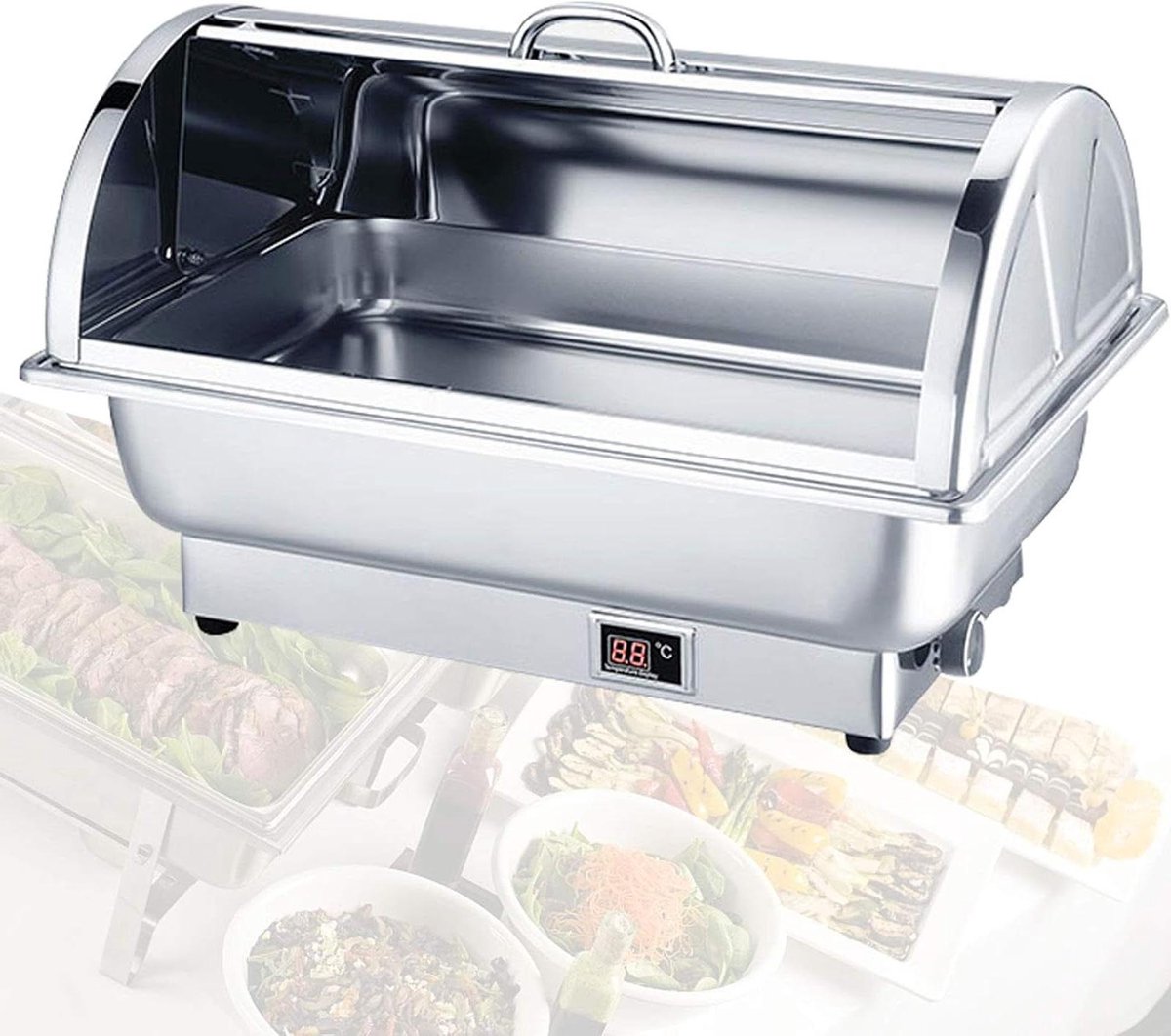 Elektrische Chafing Dish - Voedselwarmer Buffet - Feesten en Buffetten - Verstelbare Temperatuur - 9 Liter - Zilver
