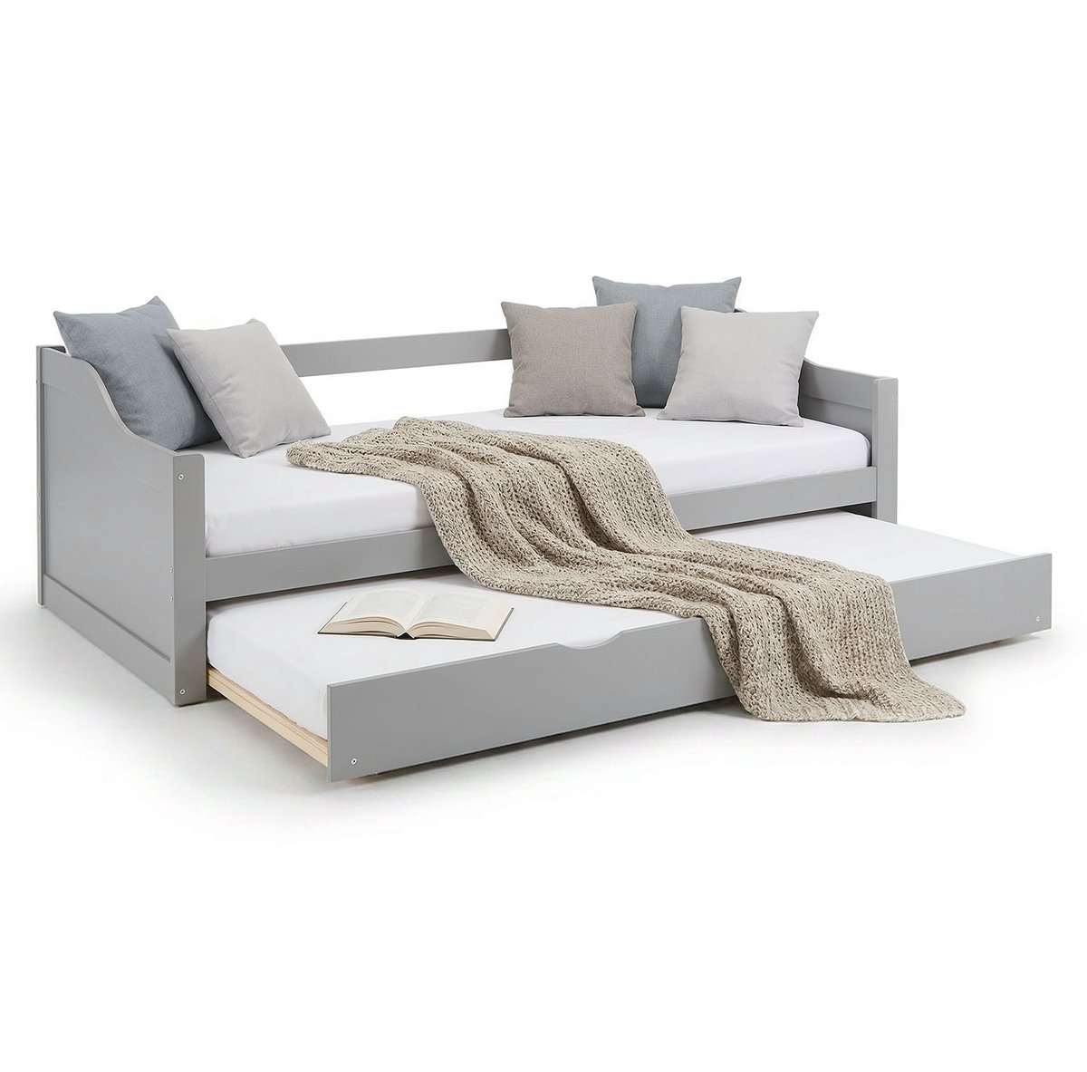 Homestyle4u Uitschuifbed - 90x200 cm - Houten bed - Eenpersoonsbed - Grijs