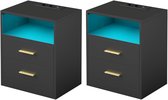 VASAGLE - Nachtkastje - Set van 2 - Met Stopcontact en USB-poorten - LED Verlichting - Lade en Open Vak