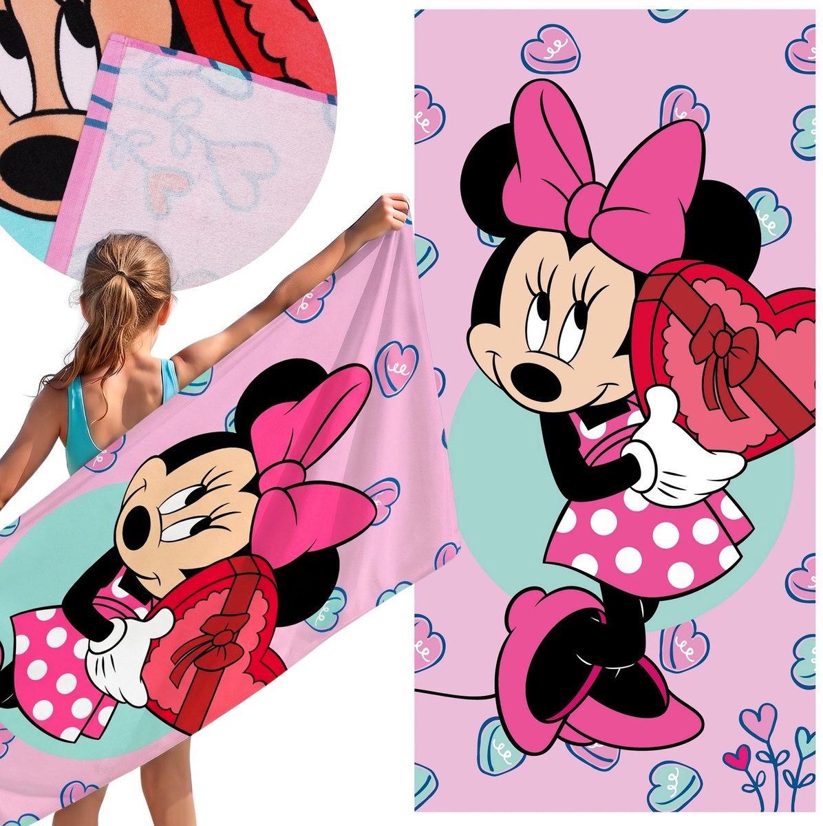 Minnie Mouse Roze, SNELDROGEND strandlaken, badhanddoek, 100% KATOEN 70x140 cm OEKO-TEX