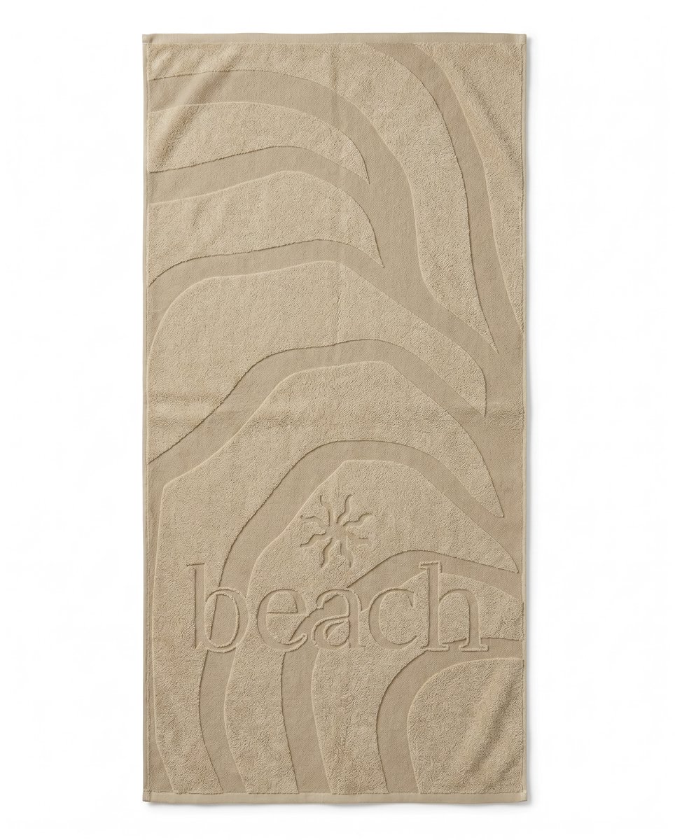 LINNICK Strandlaken Velours Katoen Sun Beach 100x200cm - ecru - Strandlaken Groot - Strandlaken 100x200 - Strandlaken Katoen - Strandlaken Beach
