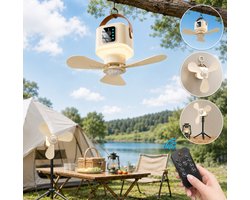 MUPOO Draagbare Oplaadbare Camping plafondventilator met verlichting met Tafelstatief- 7200mAh - Afstandsbediening -4 Standen - Timer & Muggenwerend - Stille Motor & Type-C Opladen- plafonniere met ventilator voor Tent & Overkapping