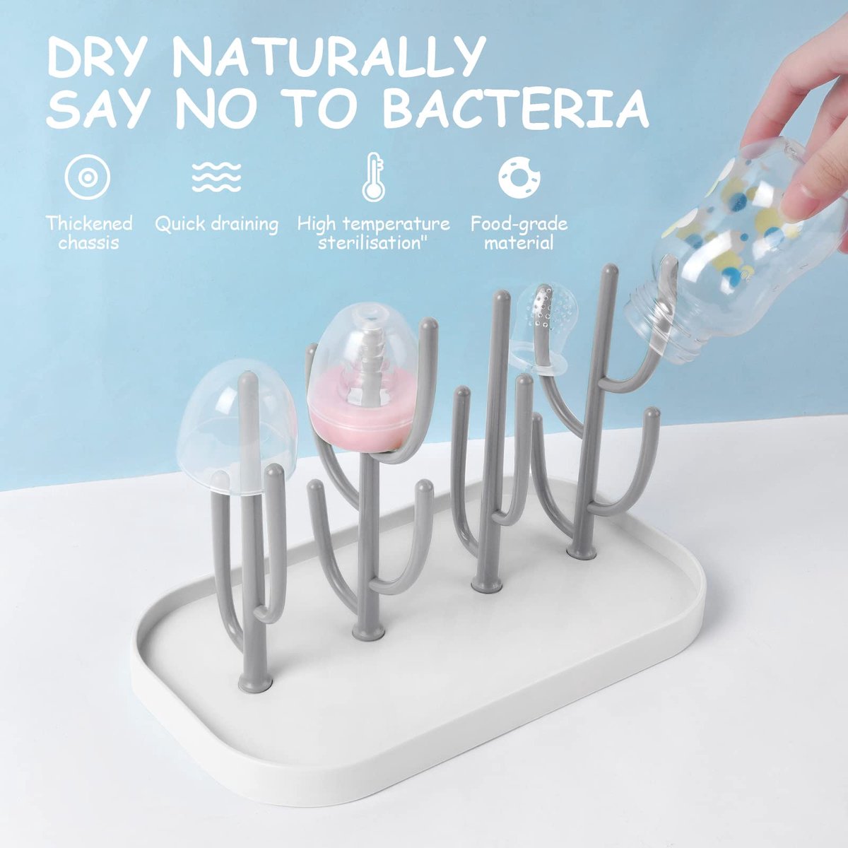 Flessendroogrek voor Babyflessen - Afneembare Drooghouders - BPA-vrij - PP Materiaal - Ruimtebesparend - Grijs