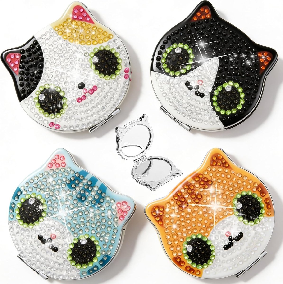 5D Diamant Schilderen Pocket Spiegel Set, 4 Vouwbare Spiegels voor Kinderen en Volwassenen, Creatieve Knutselset voor Thuis en Reizen