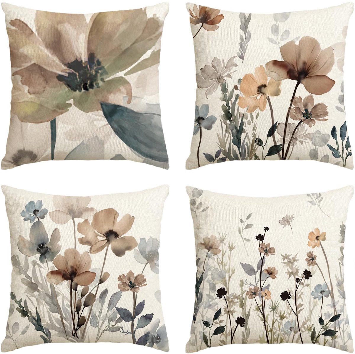 Sierkussenhoezen 45x45 cm - Set van 4 - Tropisch Bladeren Design - Polyester Linnen - Decoratieve Kussenhoezen - Voor Bank, Tuin, Terras, Balkon en Woonkamer