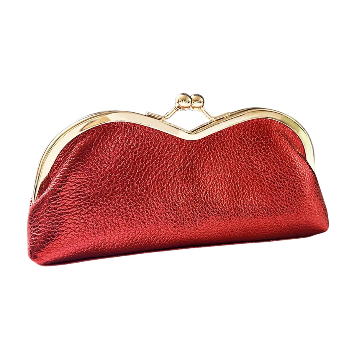 Draagbare Leren Brillenkoker – Vintage Brillenetui met Kiss Lock, Zachte Opberghoes voor Brillen en Zonnebrillen - Rood