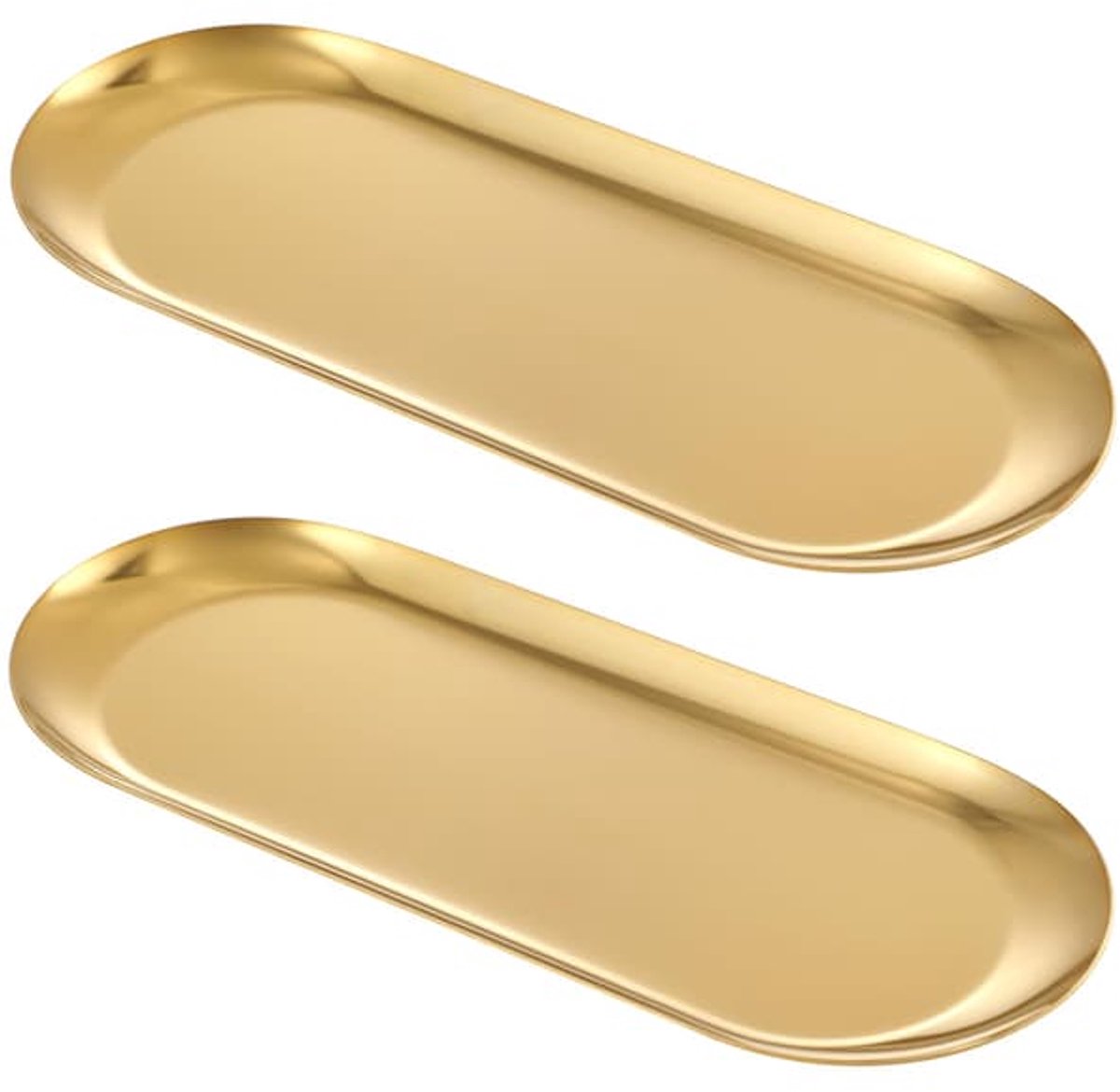 Twee gouden decoratieve dienbladen, dienbladen voor op het badkamerblad, roestvrijstalen sieradenbakjes, opbergbakjes voor parfums, ringen, sleutels, kaarsen, enz.