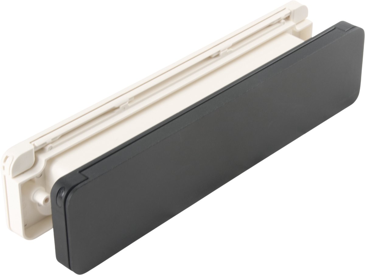Homebox - de isolerende, tochtvrije en geluiddempende brievenbus – buitendeel aluminium zwart fijnstructuur coating - binnendeel in crème wit RAL9001
