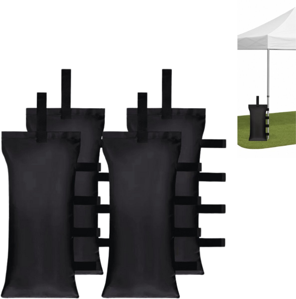 Naleo® Zandzakjes Tegen Waaien - 4 Delige Set - Met Bandjes - 4x12.5kg Draagvermogen - Zandzakken - Zandzakjes - Ballastzakjes - Gewichtzakjes - Verzwaring Zakjes - Partytent Gewichten - Voor Tent / Partytent / Tuinmeubelhoes - Verzwaringszakken