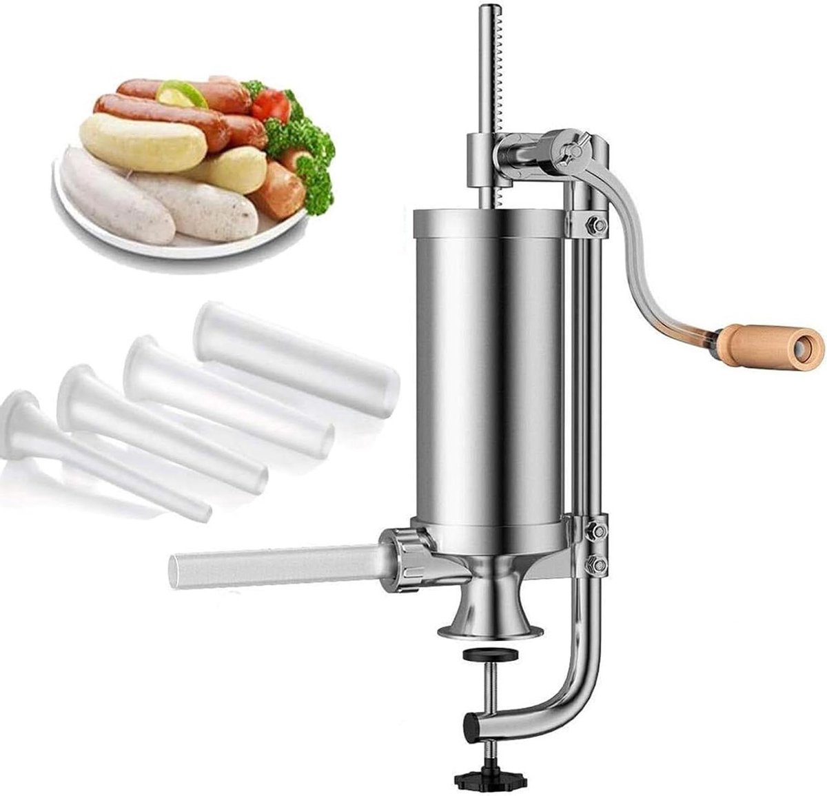 Vleesvulmachine RVS - Worstmaker - Zelf Worst Maken - Verticale Handbediening - 5 Liter Capaciteit - Zilverkleurig