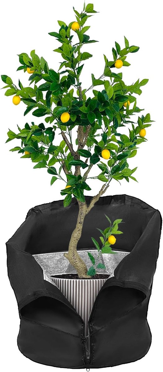 pannenbescherming, 45 x 50 cm, winterbescherming voor potplanten, met aluminiumfolie, ritssluiting en trekkoord, houdt plantenwortels warm voor potplanten