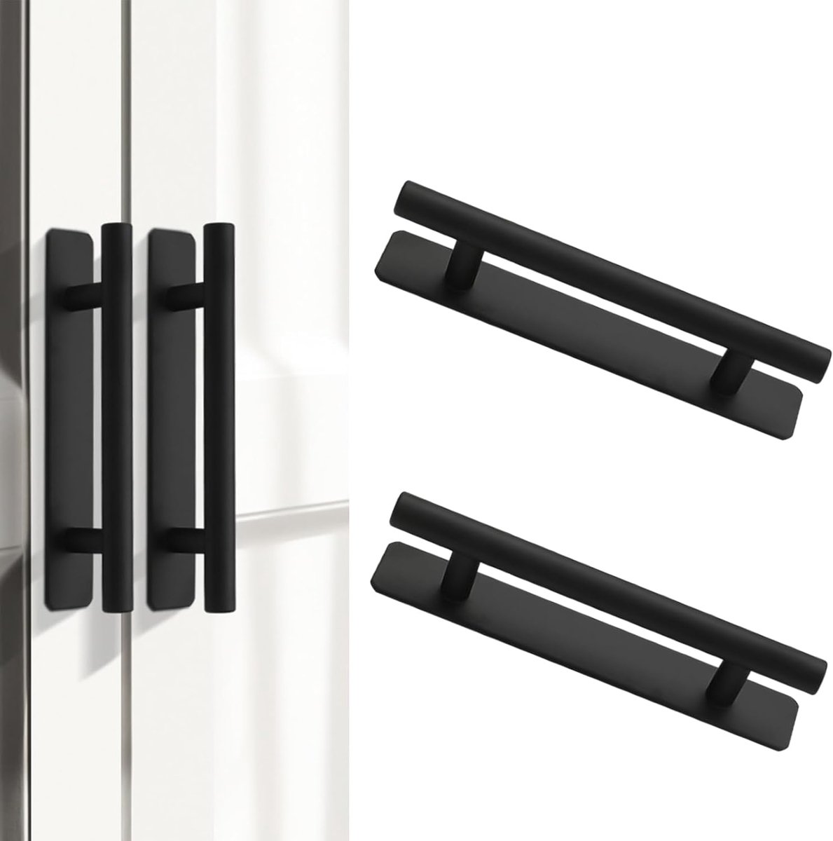 Deurgrepen, meubelgrepen, aluminium kastgrepen, ladegrepen, handgreep zonder boren, zelfklevend, balkondeurgreep voor kledingkast, keuken, schuifdeur, balkondeur, 2 stuks (zwart)