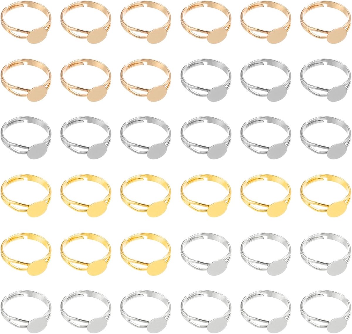Verstelbare platte ringen voor productie, 40 stuks, 8 mm, platte ringbasis voor mannen en vrouwen, doe-het-zelf, handwerk, componenten, verjaardag, bruiloft, zilver, goud, wit, licht goud