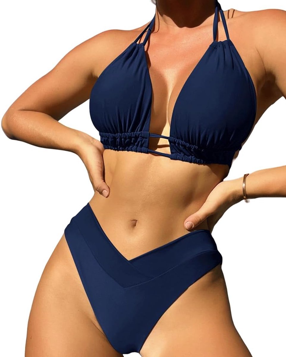 Badpak voor dames, tweedelig, strandbikini met driehoekige top, uitneembare cups en slip met hoge taille, levendig majolicapatroon en Siciliaanse bloemen, driehoek, gevoerd