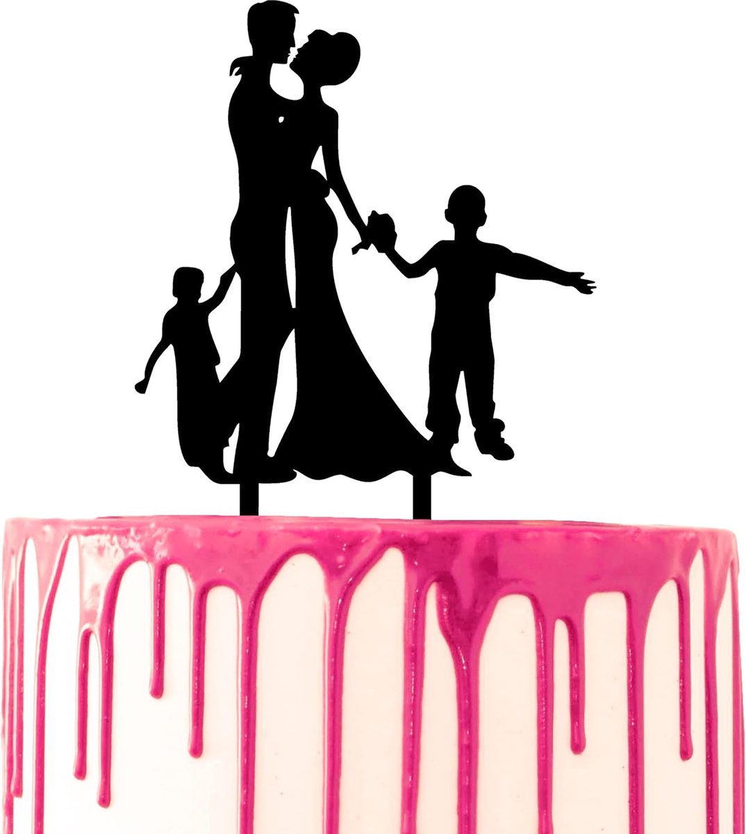 taart decoratie topper huwelijk verjaardag bruiloft partij paar kussen met twee jongens hand acryl silhouet