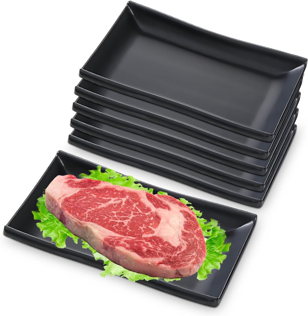 5 stuks hoekige dessertborden: 19,4 cm melamin bord breukveilig, meervoudig gebruik taartbord, zwart serveerschaal sushi servies, BPA-vrij, voor dessert, voorgerechten, sushi, feest, picknick