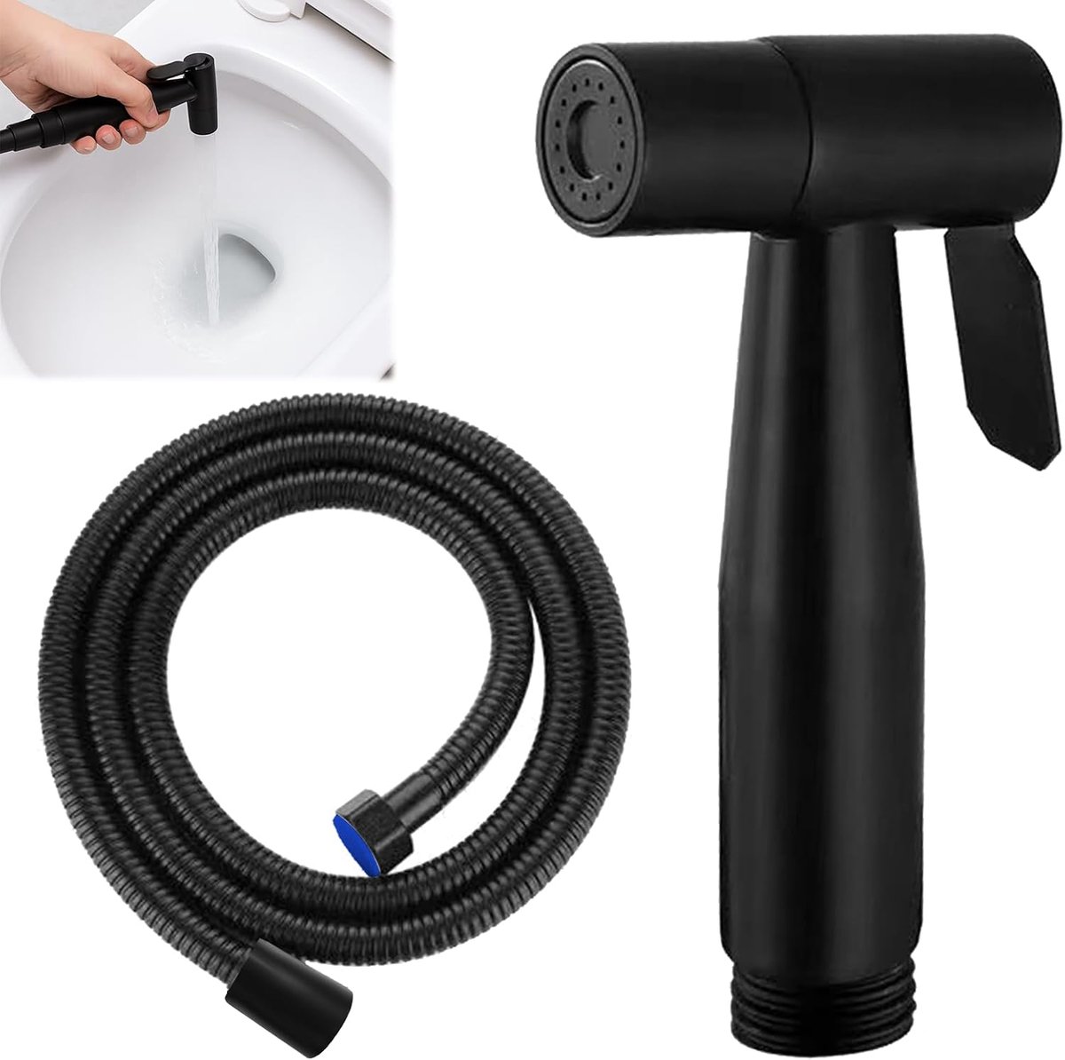 Bidetset van roestvrij staal, bidet, handdouche voor badkamer, met explosieveilige slang van 1,5 m, interface G1/2 standaard, badkamer en keuken, zwart