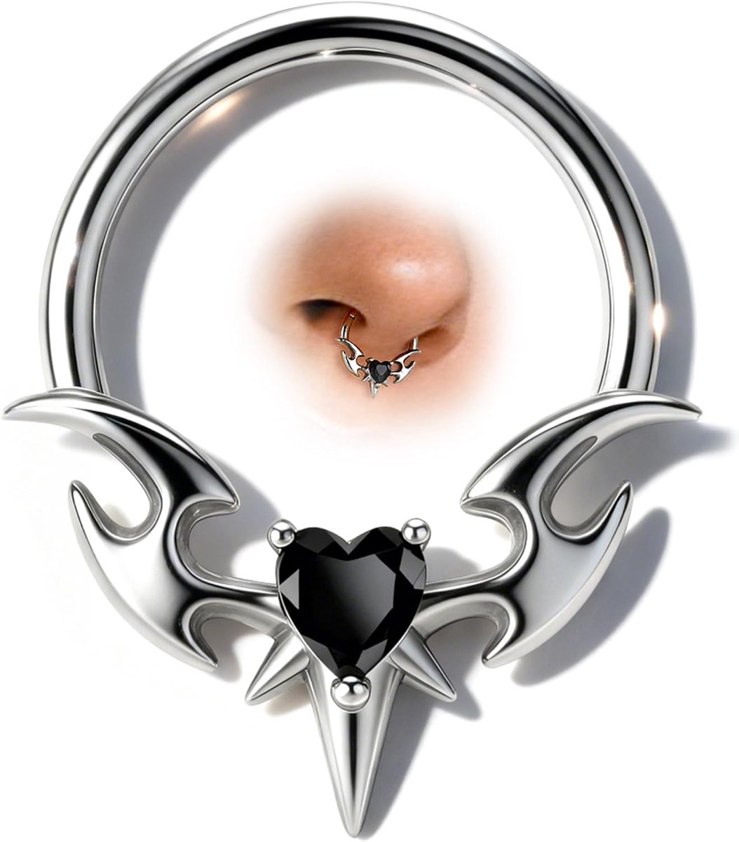 Gothic Kraakbeen Oorbel Hart Wing Septum Clicker 316L Rvs Neus Ring Zwart CZ Helix Daith Oorbel 16G Scharnierende Segment Ringen